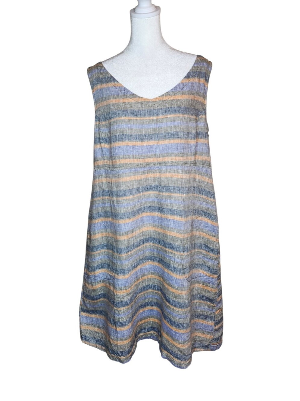 Toad & Co Linette Striped 100% Linen Sleeveless Dress Size XL